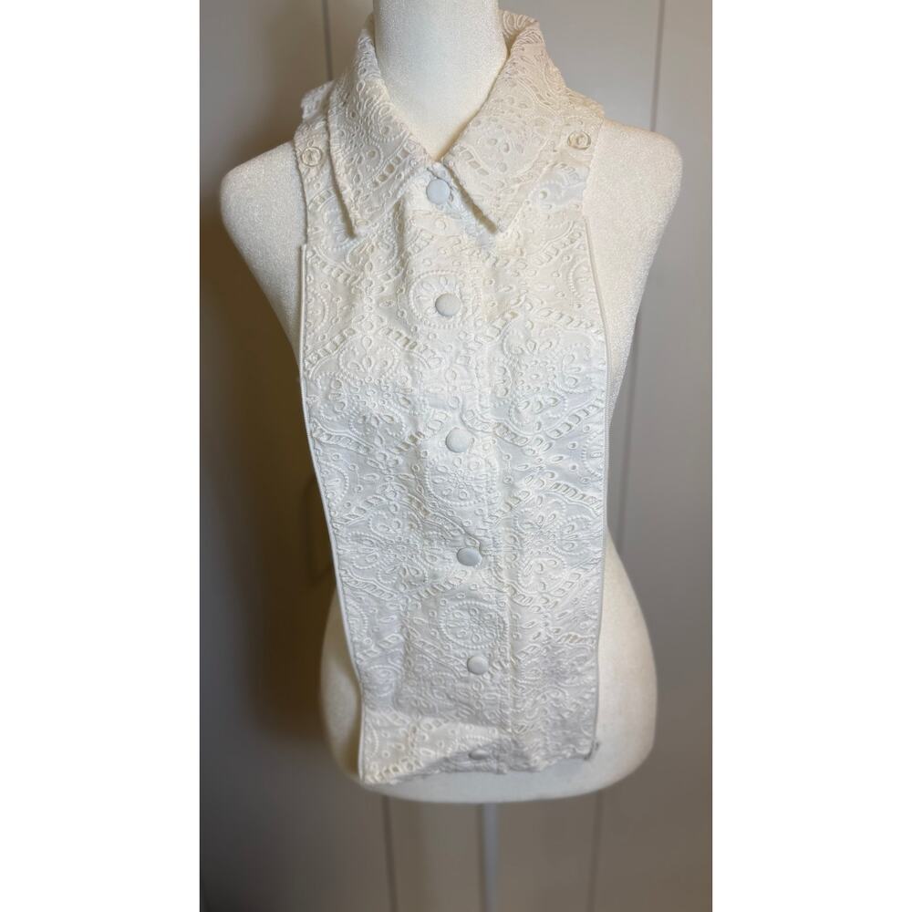Veronica Beard White SATI Eyelet Button Up Dickey New With Tags NWT